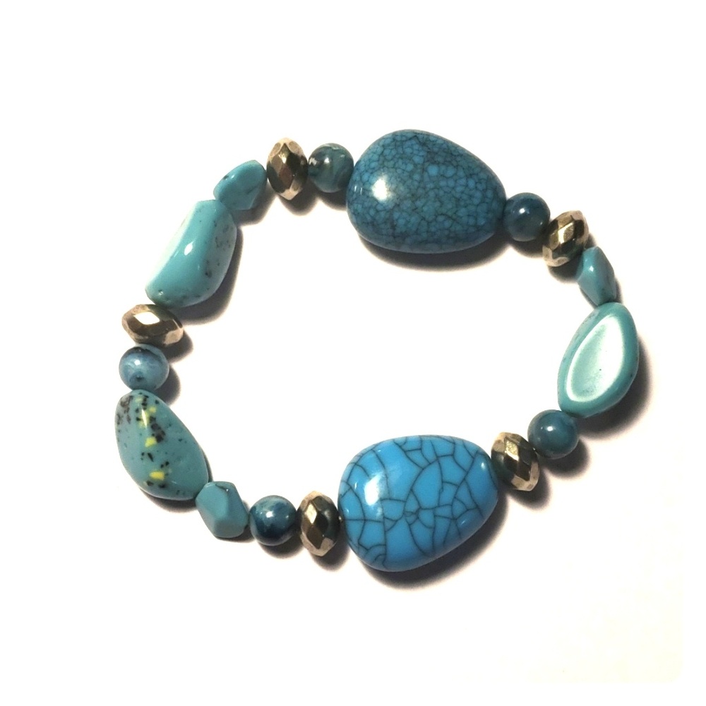 Turquoise and Silver Bead Stretch Bracelet